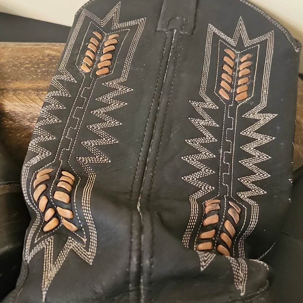 Dan Post Black Leather Boots with Gold Stitching - Picture 9 of 9
